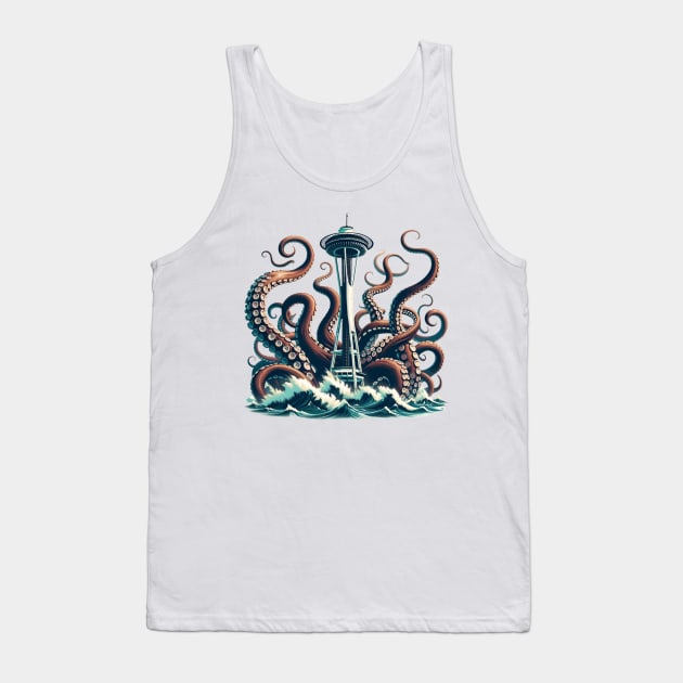 Kraken Attacking the Space Needle | Seattle Kraken Tank Top by blueduckstuff